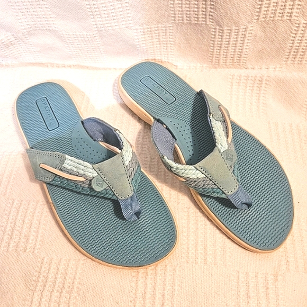 🌺 Sperry Top-Sider Parrotfish Model Leather Upper Turquoise Sandals Size 6